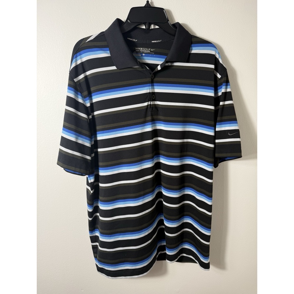 Nike Golf‎ Tour Performance Dri-Fit / Striped Black / Blue / White / Large